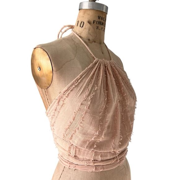 Light Pink Raw-Edge Halter Wrap Top Size S - Picture 2 of 4